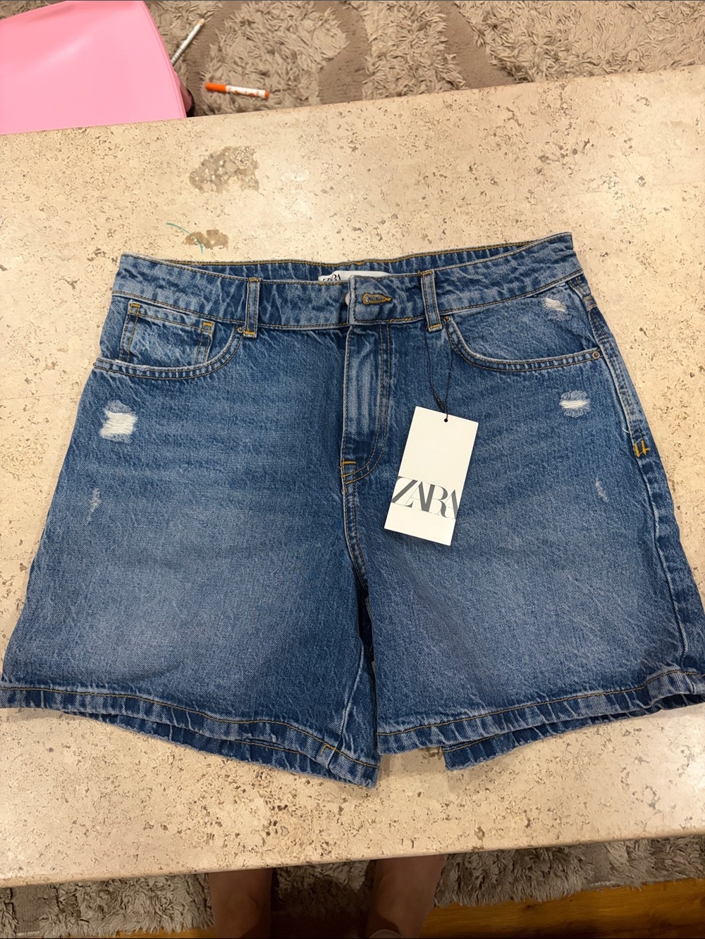 ZARA Distressed Blue Denim Shorts